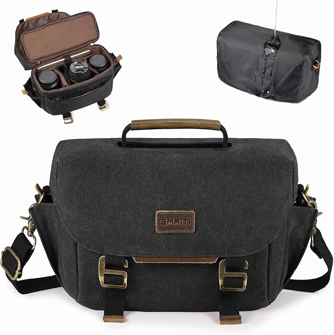 SMRITI Canvas DSLR Camera Bag Crossbody, Waterproof Messenger Camera Sling Bag by SMRITI