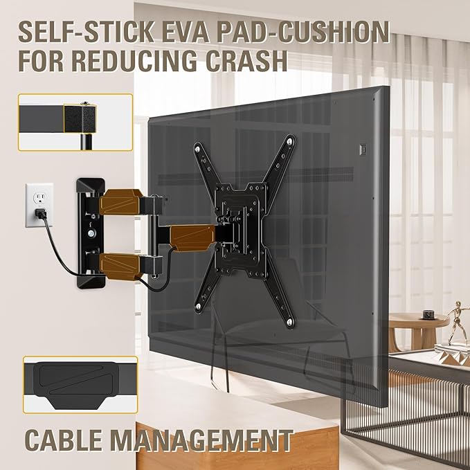Mounting Dream TV Wall Mount for Most 26-55" TVs , Television Mount Full Motion with Swivel Articulating Arm , Center Design Wall Mount Bracket , up to VESA 400x400mm and 77 lbs Loading MD2418-MX