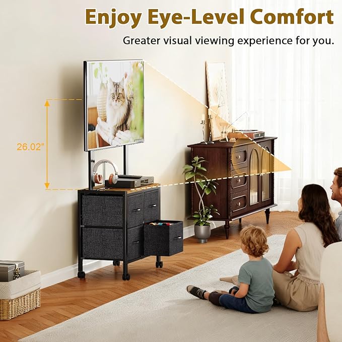 JKsmart Mobile TV Cart Rolling TV Stand Holder with 4 Drawers, for 23-60 inch Flat/Curved Screens,Portable Corner Floor TV Stand on Wheels, Holds Up 88Lbs with Shelf, for Living Room Bedroom