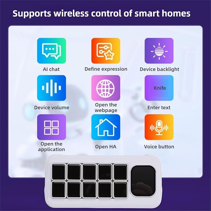 VELATEMOR AI Voice Control Panel, 10 LCD Mechanical Buttons 2.01 Inch Auxiliary Screen, with AI Voice Recognition and One Key Macro, for OS X Smart Home Automation (Black)