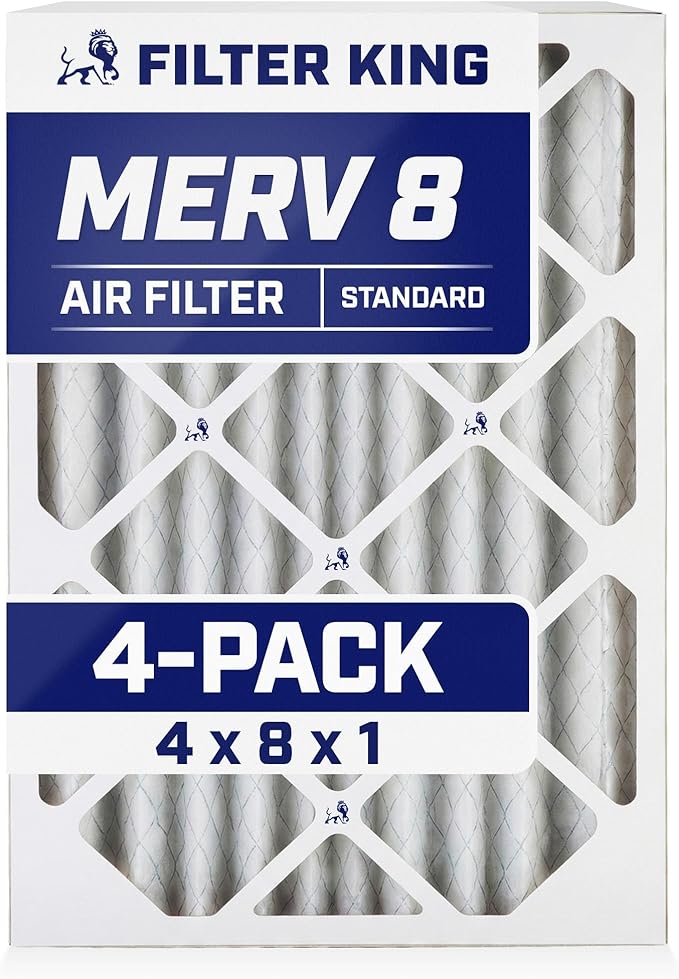 Filter King 4x8x1 Air Filter | 4-PACK | MERV 8 HVAC Pleated A/C Furnace Filters | MADE IN USA | Actual Size: 4 x 8 x .75"