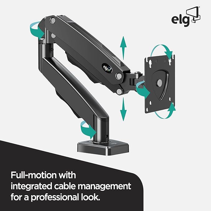 ELG Full Motion Swivel Single Monitor Desk Mount Stand: Empower Your Workspace with Unmatched Flexibility for 17” to 35'' Displays (4.4lbs to 19.8lbs Load) - F80N Model in Striking Black