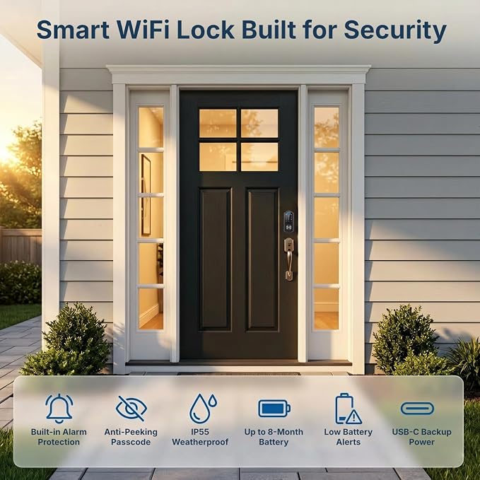 Keyless Entry Door Lock with Built-in WiFi, Fingerprint Smart Lock - Image 8