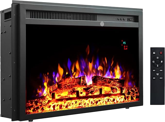 23.6 Inch Electric Fireplace Insert, Recessed Electric Fireplace Heater with Adjustable Brightness, Weekly Timer, Remote Control, Overheat Protection, 750/1500W