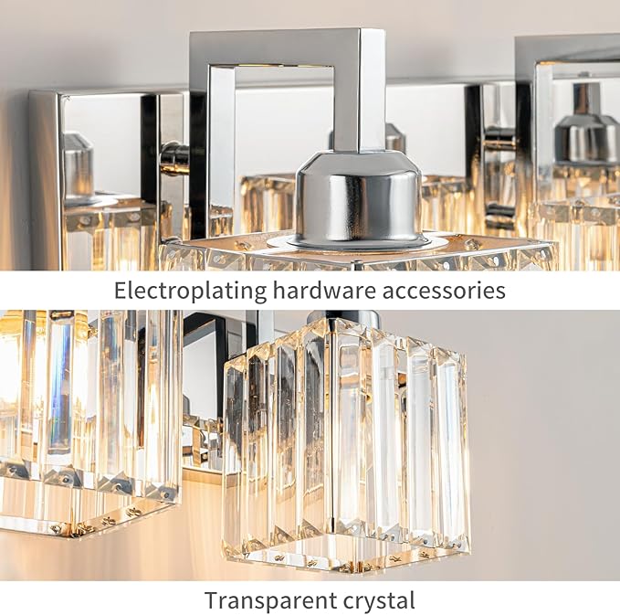 FDPBY Modern Bathroom Vanity Light 4-Lights Chrome Crystal Wall Lamp Bathroom Modern Crystal Vanity Lighting
