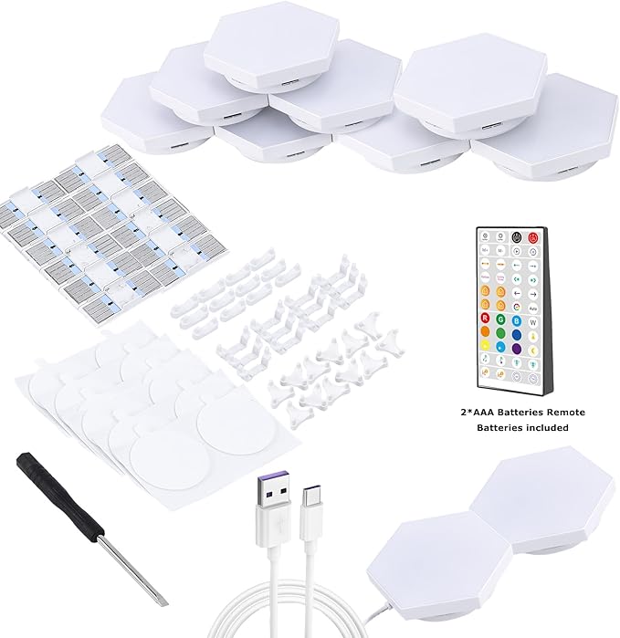 HEDCINLT Smart Hexagon Lights DIY Hexagon Led Light App & Remote Controlled & Music Sync Features USB & Type C Modern RGB Wall Panels for Living & Gaming Decor (10Pack)