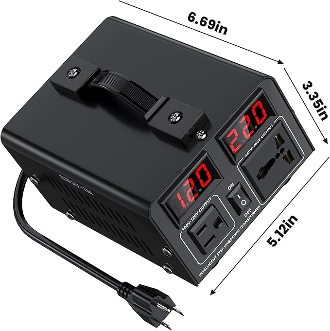 500W Voltage Converter Transformer(110V to 220V or 220V to 110V) Step Up/Down Converter 110/120 Volt - 220/240 Volt w/US Power Cord,Circuit Breaker Protection, LCD Screen Display, Manual Setting