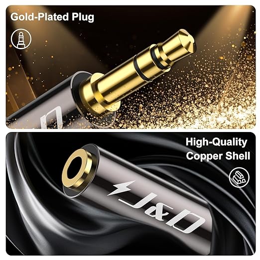J&D 1/8 Inch TRS Stereo Y Splitter Cable, Gold Plated Copper Shell 3.5mm Female to Dual Male Adapter, Only Suitable for Switching, 2 Feet