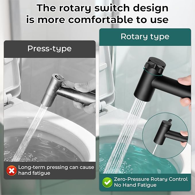 Handheld Bidet Sprayer for Toilet, Adjustable Water Pressure Control Rotary Switch with Bidet Hose, Exclusive Single Nozzle High Pressure Mode for Cleaning Stubborn Stains, Matte Black