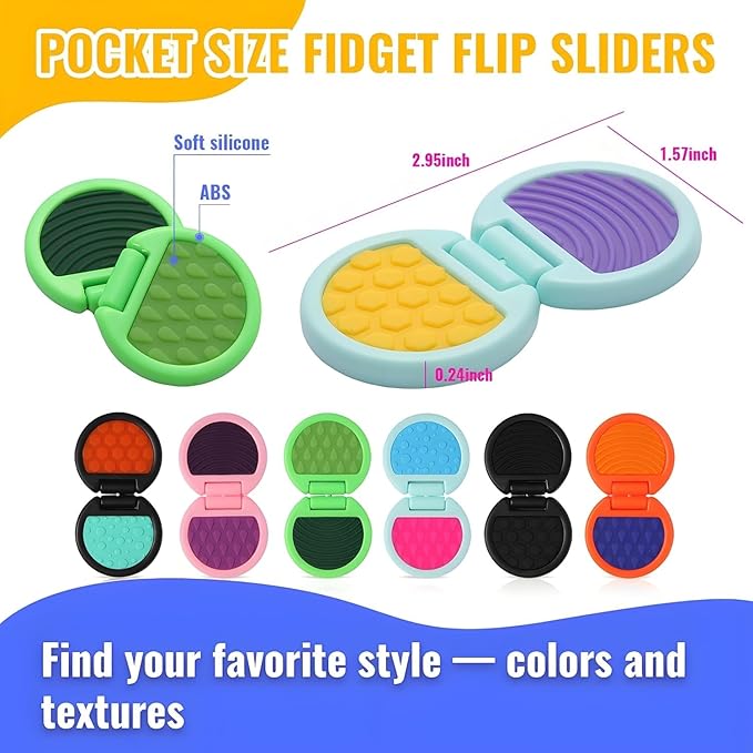 Fidget Toys Adults, Sensory Toys for Kids with Autism, Anxiety Relief Items for ADHD Stress Relief, Texture Worry Stone for Teens & Flip Slider - Treasure Box Toys for Classroom (6pcs)