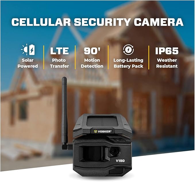 Vosker V150 Solar-Powered LTE Cellular Home Security Outdoor Camera | Motion Activated Sensor Nightvision Wireless Camera | Receive Photos on Your Mobile App (V150-US-MSD32GB)