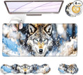 BFUKVOU Large Keyboard Mouse Pad Set, Extended Mouse Pad+Keyboard Wrist Rest Support, Memory Foam Ergonomic Easy Typing, 4Pcs (31.5×11.8 in) Desk Pad Set for Office Home,Snowy Wolf