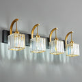 FDPBY Crystal Vanity Lights 4-Light Black Gold Bathroom Vanity Lights Modern Crystal Bathroom Light Fixtures Over Mirror 32.67" Long Vanity Light for Bathroom