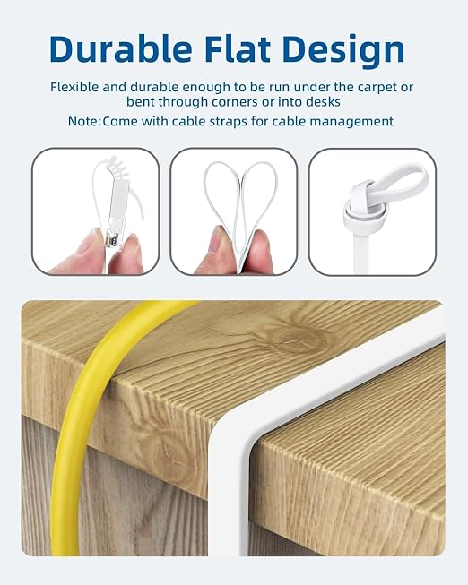 Yauhody CAT 6 Ethernet Cable 10ft 12-Pack White, High Speed Solid Flat CAT6 - Image 4
