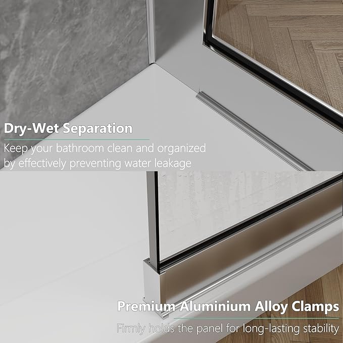35"x74" Semi-Framed Shower Screen, Single Fixed Shower Glass Panel for Bathroom, 3/8" Tempered Glass with Dual-Sided Nano Coating, Reversible Install, Bright Chrome