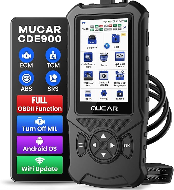 MUCAR CDE900 OBD2 Scanner, Check Engine System Car Code Reader, Automotive Diagnostic Scan Tool with 4 Inches Touchscreen, Cover 106 Brands, FCA Autoauth, Wireless Update