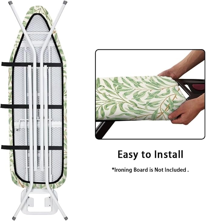 ZCFYGDX Ironing Board Cover Decor 15x48 Inch, Iron Board Cover with Nose Pocket, Nylon Buckle Fastening Stain Resistant Scorch Resistant,Protection Covers with Elastic Edge Fresh Green Leaf Print