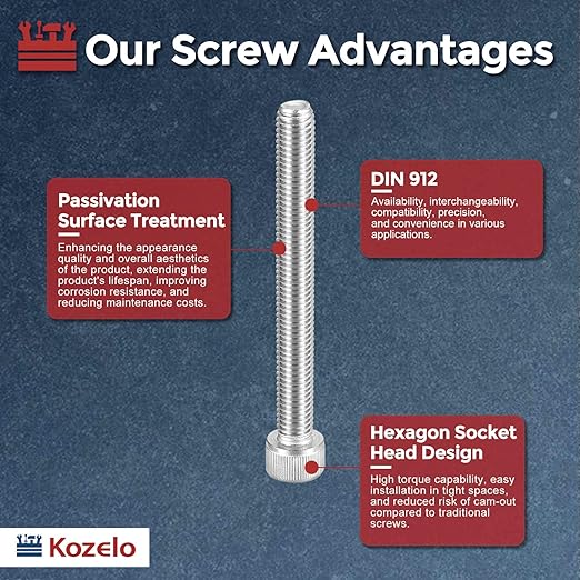 Kozelo 2pcs Socket Head Cap Screws - [M10-1.5 x 90mm] 304 Stainless Steel Allen Socket Drive for Electrical Motor 3D Printing Fan Engine Replacement Use, Silver