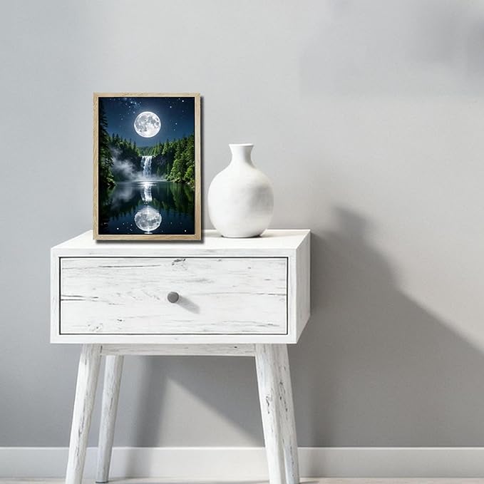 URVIP LED Glowing Photo Frame, 3D Starry-Sky Moon Lake Misty Forest Wall Art, 9x12 Inches Dimmable Light Up Light Painting for Bedroom, Unique Aesthetic Decor, Great Birthday Gift for Women Men