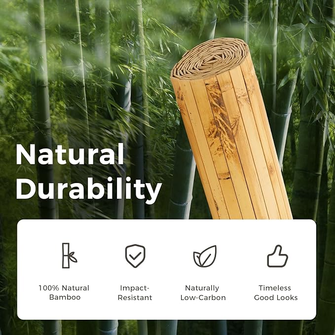 OUZUGIE 1 Pack 96x48 Inch Natural Bamboo Wall Panel – Yellow Burned Pole Wrap Paneling for Walls, Ceilings, Cabinets, Furniture – Ideal for Bedroom, Living Room & Office DIY Decor