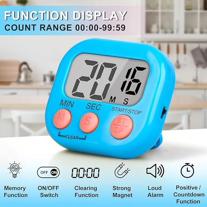 ZILLEEN Classroom Timer for Kids Teachers 6 Pack Digital Timers, Blue & White