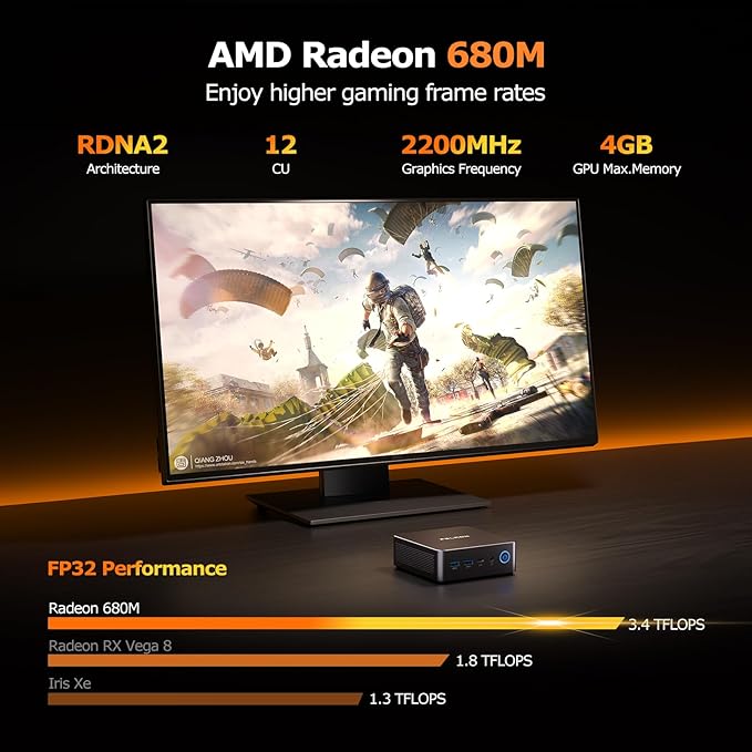 PELADN Gaming Mini PC 7735U(Beats 5825U) 32GB Dual DDR5, 1TB PCIe3.0 SSD - AMD Ryzen 7 7735U Mini Computers with Dual Type-C, WO7 Mini Desktop Computer with RJ45 LAN, WiFi6, BT5.2, USB