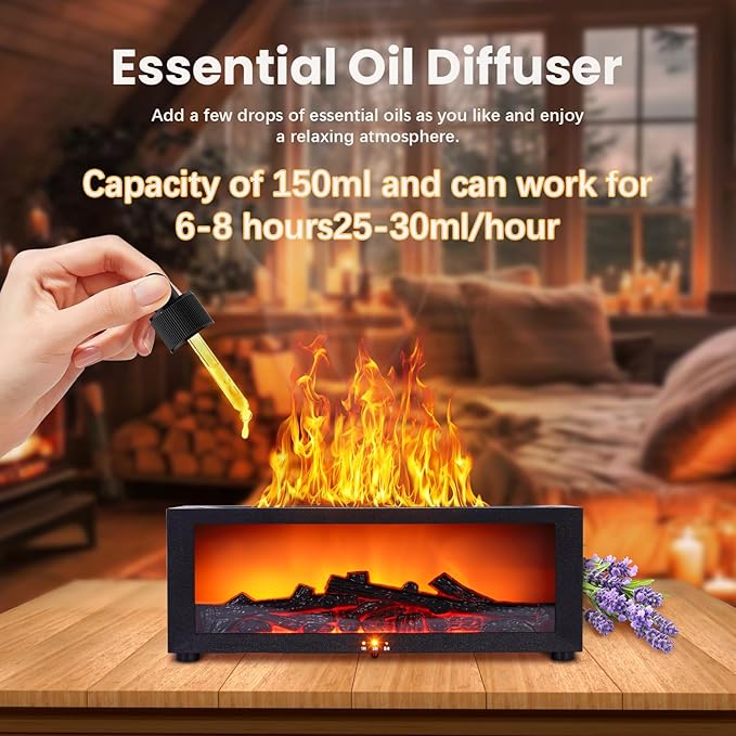 Fireplace Humidifier Diffuser, 7 Colors Flame Diffuser for Essential Oils, Fire Aroma Diffuser with Remote, Air Humidifiers Aromatherapy Diffuser for Home, Bedroom, Office,Yoga