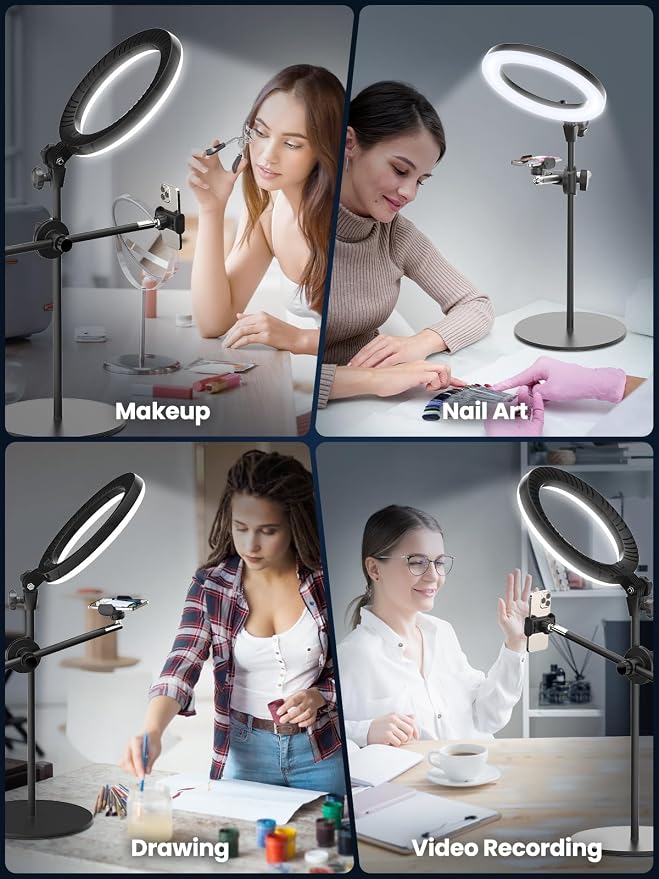 Selfie Ring Light with Stand and Phone Holder, Overhead Phone Mount with 10.5" - Image 2