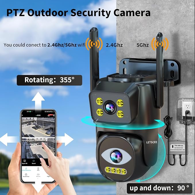 LETSCEE Dual Lens WiFi Security Camera Outdoor, 5G/2.4G PTZ Outdoor Auto - Image 6