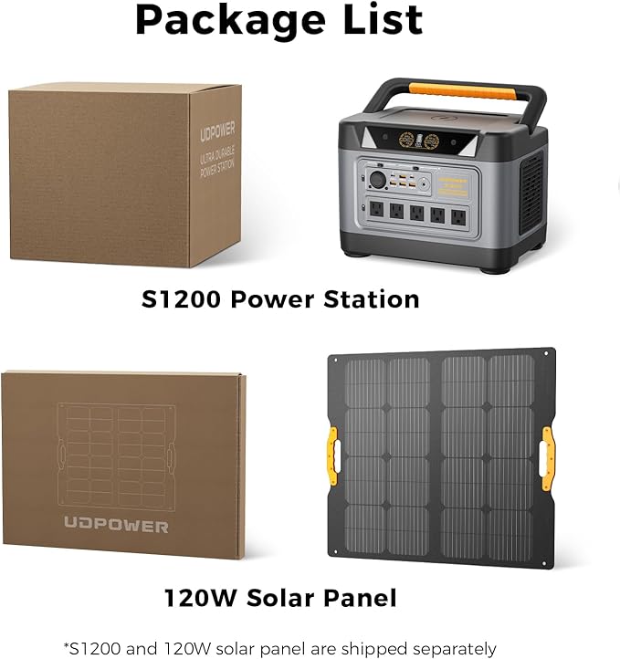UDPOWER S1200 1190Wh Solar Generator Kit | 1200W Power Station + 120W Solar Panel | Portable Power for Home Backup, RV & Outdoor