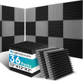 36 Pack Sound Proof Foam Panels for Walls, 2 X 12 X 12 Inches Acoustic Foam Panels, High Density Acoustic Panels Sound Absorbing, Noise Cancelling Studio Wedges, Black + Grey (NOT INCLUDE ADHESIVE)