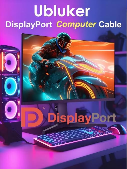 Ubluker 10K 8K DisplayPort 2.1 Cable 54Gbps 16.4 FT, Certified DP to DP Cord 4K 240Hz 165Hz 144Hz 120Hz 10K 8K 120Hz Nylon Braided UHBR HDCP2.3 FreeSync G-Sync RTX5090 Gaming Monitor PC Projector