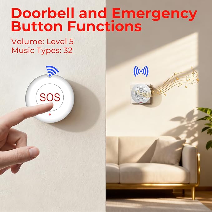 Hapippofa Caregiver Call Button Wireless Call Button for Elderly at Home,WiFi Panic Button,Life Alert Systems for Seniors No Monthly Fee (whiter2)
