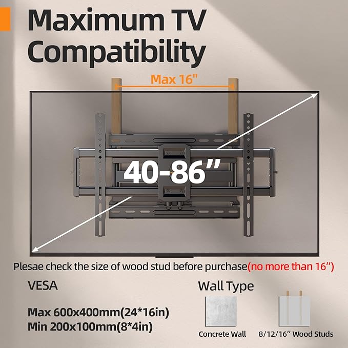 IWORKBOARD 75 85 inch Full Motion TV Wall Mount for 40-86'' TV Mount, Heavy Duty Adjustable articulating Bracket Tilt Swivel Extension Level, VESA 600x400mm, 16" Studs, 132 lbs for 65 70 75+ TVs