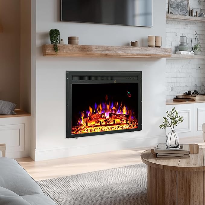 23.6 Inch Electric Fireplace Insert, Recessed Electric Fireplace Heater with Adjustable Brightness, Weekly Timer, Remote Control, Overheat Protection, 750/1500W