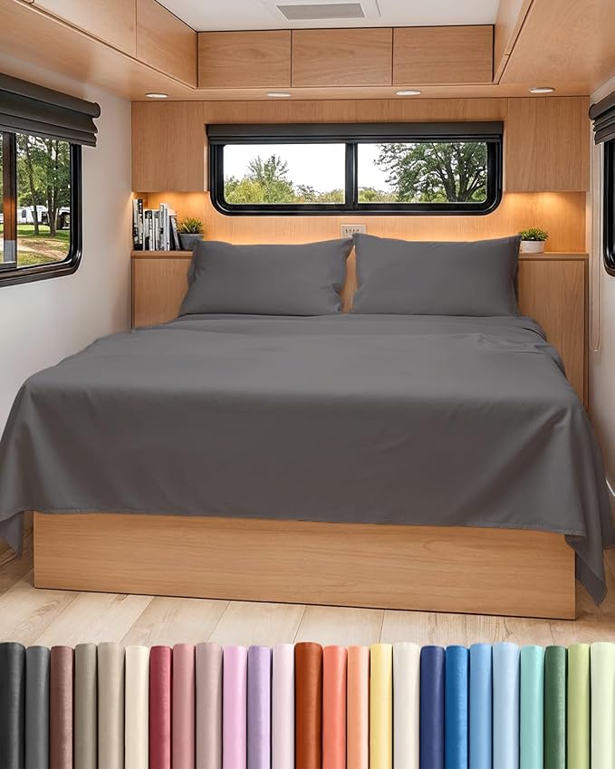 RV Short Queen Sheet Set 60 X 75 - 4 Piece RV Short Queen Bed Sheets - Soft, Breathable & Cooling - Designed for Bunks, Trailers & Camper - Fits 8” to 12" Mattress - Hotel Luxury Bedding - Dark Grey