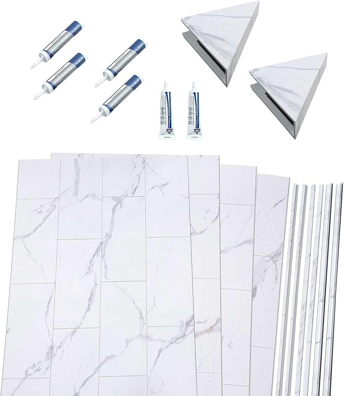 Palisade 78in x 60in x 30in Waterproof Vinyl Shower Surround Kit with Accessories in Urban Glacier