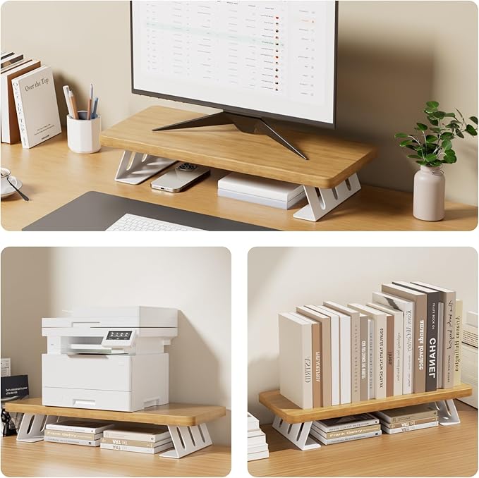 NestNeat Monitor Stand - 24 Inch Wood Monitor Stand Riser, 220 Pounds Load Capacity Desk Monitor Riser for Laptop/PC/Printer, Desktop Stands Organizer for Home Office