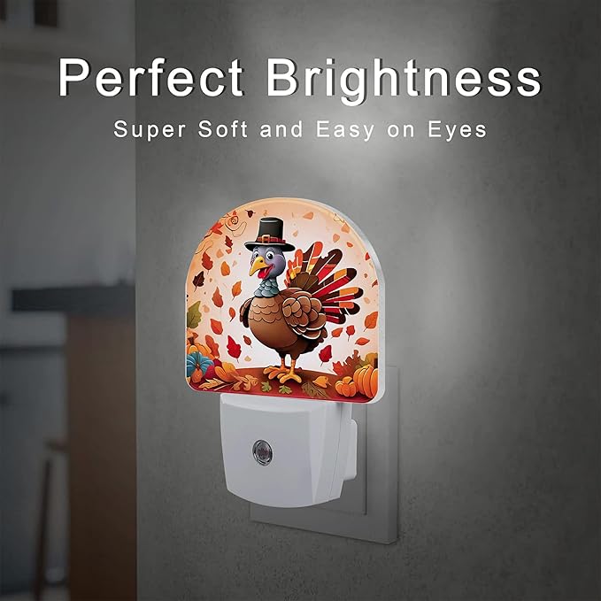 sndheke Cute Cartoon Turkey Night Light for Kids,Thanksgiving Day Fall Autumn Night Light Plug in with Dusk to Dawn Sensor,0.5w Energy Saving Nightlight for Hallway Stairway Kitchen Bedroom