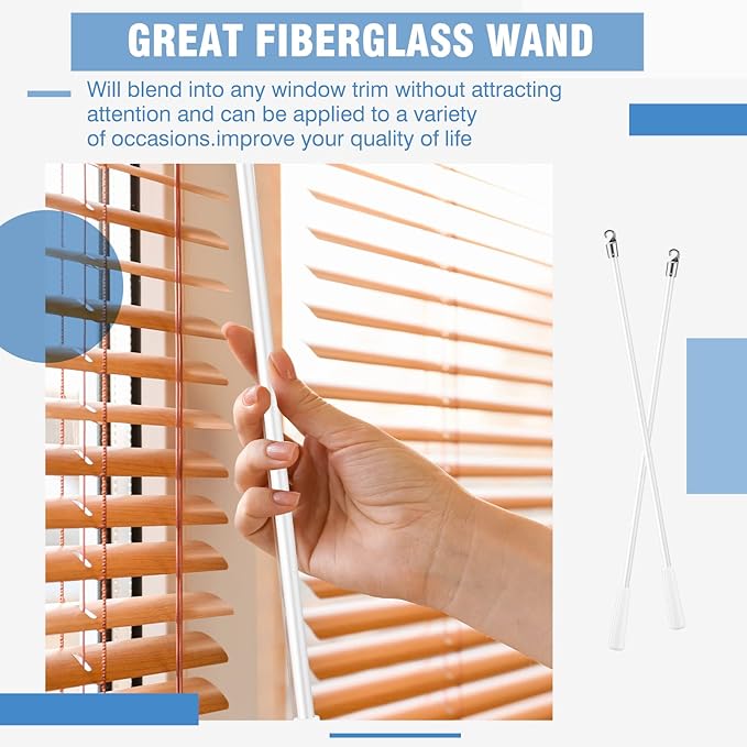 Bokon 2 Pieces White Fiberglass Blind Wand Vertical Blinds Stick Replacement with Hook and Handle for Window Opener Accessory(17 Inch)