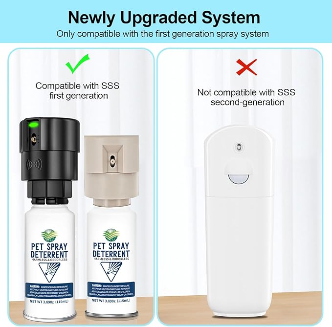 Cat Spray Deterrent System [2 Pack] Automatic Cat Deterrent Spray, Motion Activated System for Cats & Dogs Odorless Pet Deterrent, Senses Pets Up to 3 Feet Away, Friendly & Safe Pet Deterrent Spray