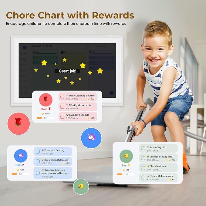 Digital Calendar, 15.6" Electronic Calendar For Wall, 1080P IPS Touchscreen Smart Family Planner& Chore Chart, Two - Way Sync With Phones Supports All Google Play Apps, Wall/Desk Mountable
