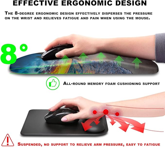 KUOSGM Mouse Pad Wrist Support, Ergonomic Mouse Pad with Massage Dot, Comfortable Computer Mouse Pad for Laptop, Wrist Rest Pain Relief Mousepad with Non-Slip PU Base for Office & Home, 12 x 8 in