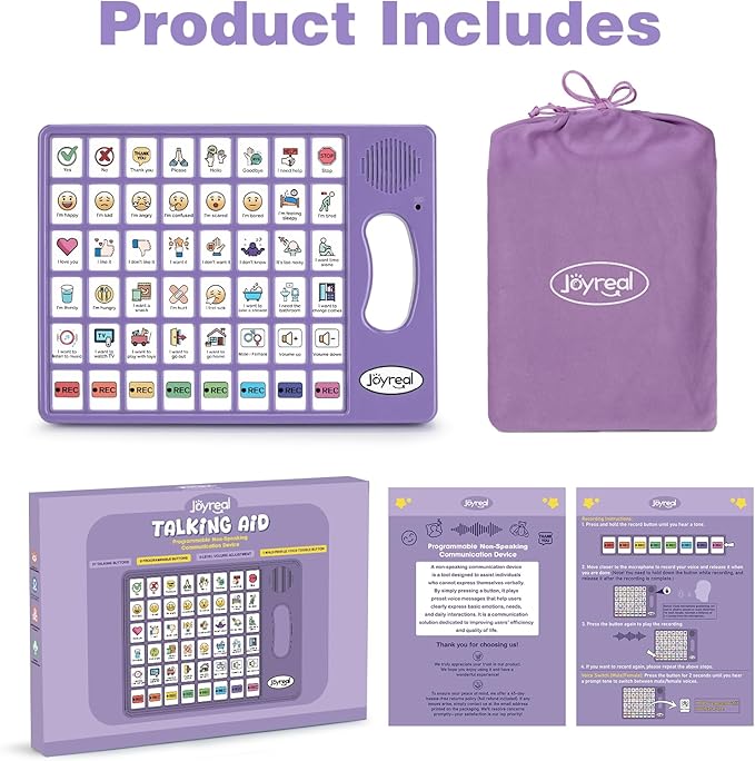 Joyreal AAC Device for Autism, Non Verbal Communication Tools for Speech Therapy & Stroke Rehab. Communication Tablet, Autism Talking Aids with 8 Programmable Buttons & Adjustable Volume (Purple)
