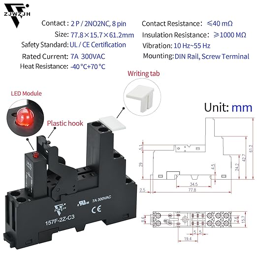 24V AC Relay Electromagnetic Relay 8 Amp 8Pin DPDT 2NO 2NC with Test Button, LED Light Module and Socket Base UL Certification (8 Pin- 5A, AC 24V)