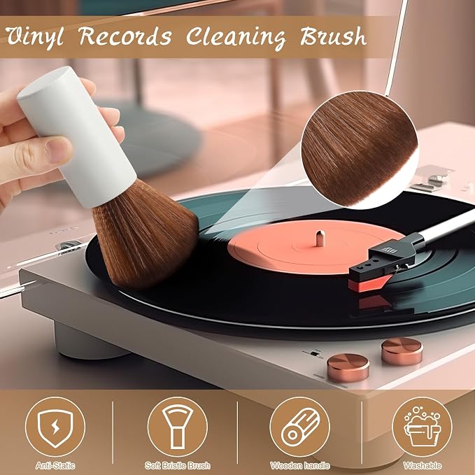 Ziliny 3 Pcs Vinyl Record Cleaning Brush Wooden Anti Static Dust Record Vinyl - Image 5