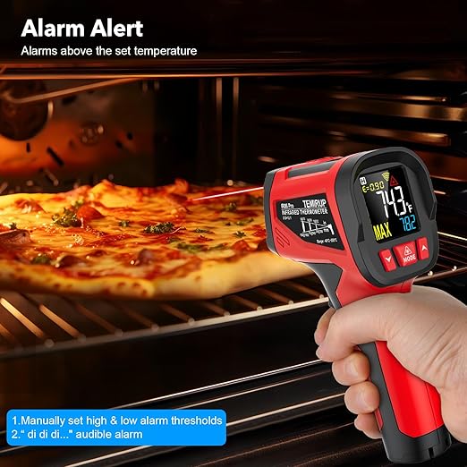 Infrared Thermometer Temperature Gun, TEMIRUP Digital IR Laser Thermometer -40°F~1472℉,K-Type Probe -40°F~1202°F, IR Temp Gun for Cooking, Pizza Ovens, Griddles, Meat, HVAC, Home & Industrial
