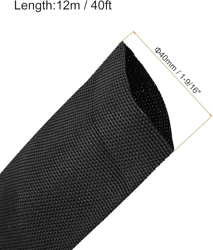 MECCANIXITY Braided Cable Sleeves Heat Shrinkable Fabric Sleeving, 1 9/16" 40ft Black 2:1 Ratio Heat Shrinkable Cord Protector for Harness Cable, Network Cable Protection, Cable Management