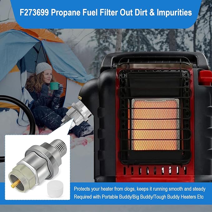 F273699 Propane Fuel Filter for Buddy,Big Buddy,Tough Buddy Etc Portable Heaters –Works with and Replaces F276163 Fuel Filter, Fits with F273704/F273701/F273702/F273703/F273718 Etc Propane Hoses-2Pack