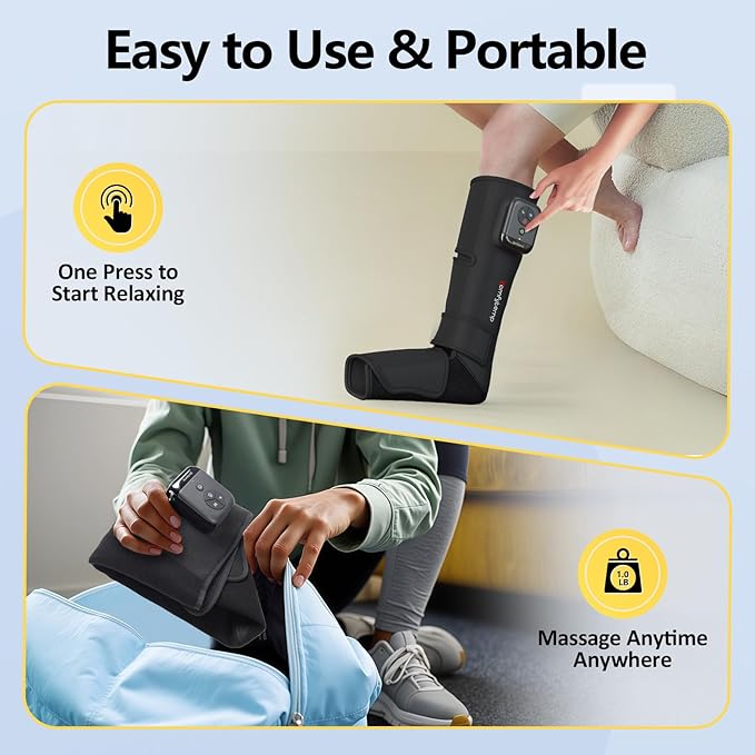 Comfytemp Air Compression Therapy Device K1011, Cordless Leg Massager for Circulation and Pain Relief, Portable Foot and Calf Massage Boot, Ideal for Dad Men Mom Women Seniors (1 Pack)